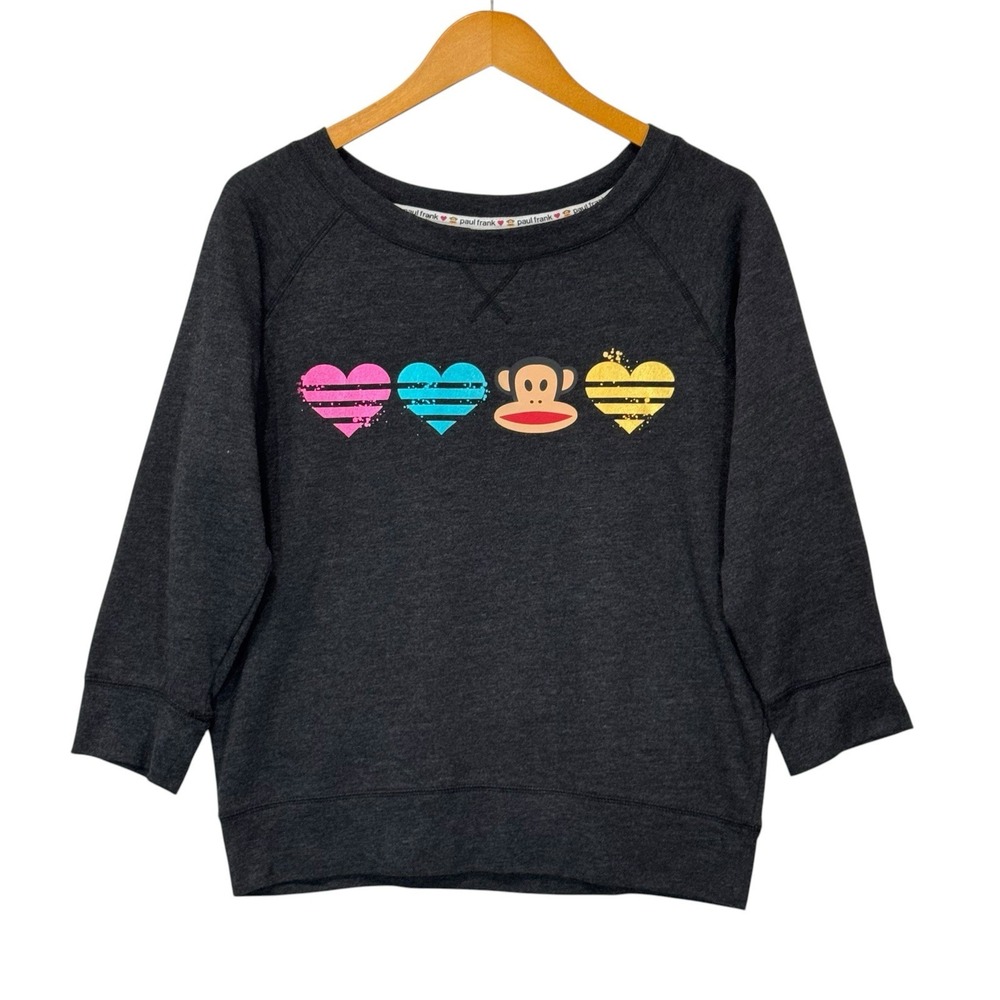 Paul Frank Girls L Sweatshirt Gray Julius Monkey Hearts Colorful Cozy Pullover